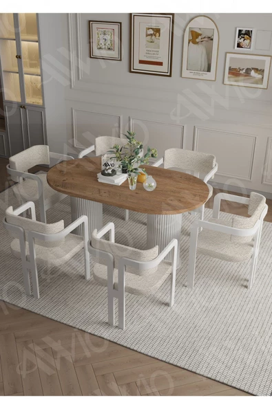 AVVİO ANFORA  Ptt Lake Mdf Ayak 6'lı Tokyo Metal Demonte Sandalye 80x160 Masa Sandalye Takımı