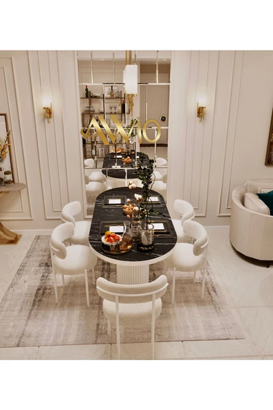 AVVİO Veyron Teddy Sandalye 80x140 Yemek Masası Mutfak Masası 6 Sandalyeli Masa Sandalye Takım - Resim 2