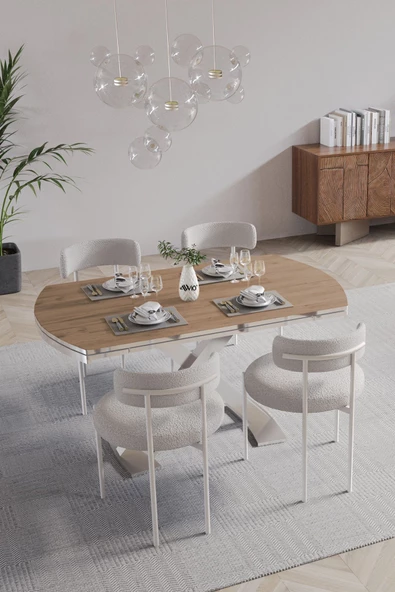 AVVİO Pıero Lak Panel 80x130 Açılır Yemek Masası Mutfak Masası 4 Kişilik Masa Sandalye Takımı - Resim 2