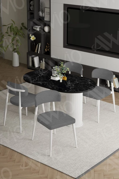 AVVİO LAVİN Beyaz PTT Ayak Polo Metal Sandalye 80X140 Yemek Masası Mutfak Masası Masa Sandalye Takımı ürün görseli