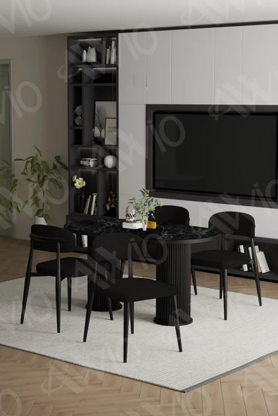 AVVİO NORM  PTT Ayak  Siyah Polo Metal Sandalye 80X140 Yemek Masası Mutfak Masası Masa Sandalye Takımı - Resim 2