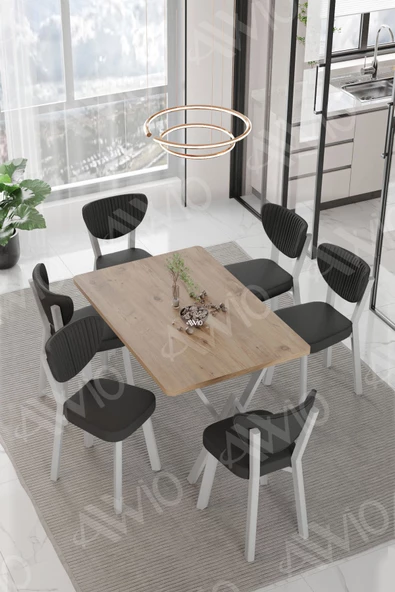 AVVİO MONA ELMA Sandalye 80x140 Yemek Masası Mutfak Masası 6 Kişilik Masa Sandalye Takım ürün görseli