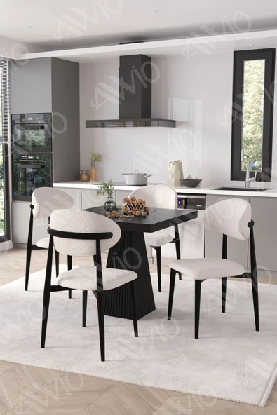 AVVİO Viola Siyah Polo Metal Sandalye 90X90 Kare  Yemek Masası Mutfak Masası Masa Sandalye Takımı ürün görseli