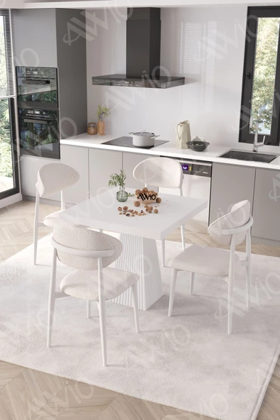 AVVİO Essen Beyaz Polo Metal Sandalye 90X90 Kare  Yemek Masası Mutfak Masası Masa Sandalye Takımı - 2
