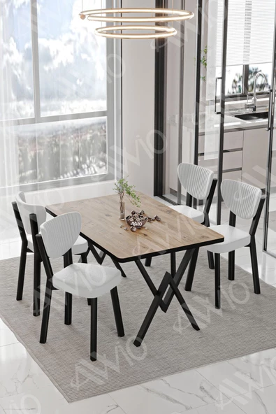 AVVİO Carla ELMA Sandalye 80x120 Yemek Masası Mutfak Masası 4 Kişilik Masa Sandalye Takım - Resim 2