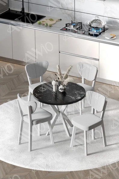AVVİO ARTE  Beyaz Elma Sandalye 90X90 Yuvarlak Yemek Masası Mutfak Masası 4 Kişilik Masa Sandalye Takımı - Resim 2