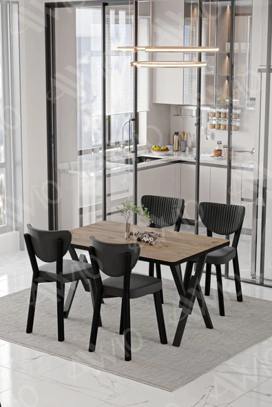 AVVİO Rubi ELMA Sandalye 80x120 Yemek Masası Mutfak Masası 4 Kişilik Masa Sandalye Takımı - Resim 2