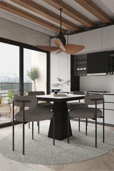 AVVİO Lago Siyah Lake Mdf Ayak 80x80 Yemek Masası Mutfak Masası 4 Kişilik Masa Takımı Teddy Sandalye - Resim 2