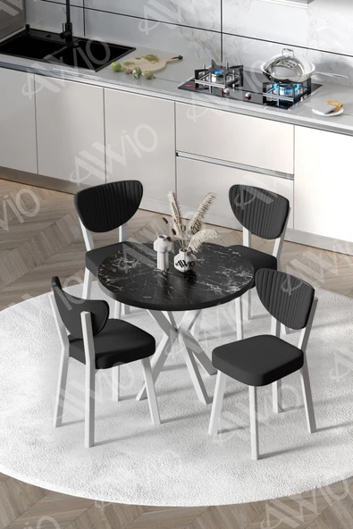 AVVİO Blanca Beyaz Elma Sandalye90X90 Yuvarlak Yemek Masası Mutfak Masası 4 Kişilik Masa Sandalye Takımı - Resim 2