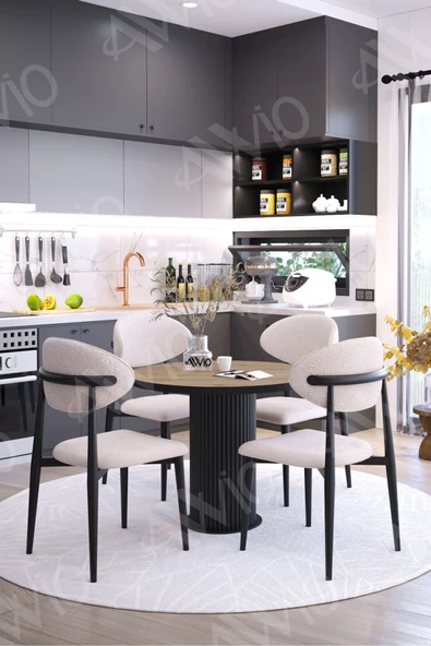 AVVİO LYON PTT Ayak SİYAH Polo Metal Sandalye 90X90 Yemek Masası Mutfak Masası Masa Sandalye Takımı - Resim 2