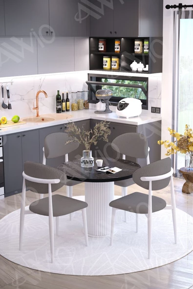 AVVİO BELLA PTT Ayak BEYAZ Polo Metal Sandalye 90X90 Yemek Masası Mutfak Masası Masa Sandalye Takımı ürün görseli