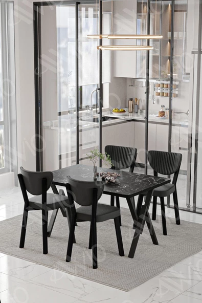 AVVİO Rubi ELMA Sandalye 80x120 Yemek Masası Mutfak Masası 4 Kişilik Masa Sandalye Takımı - Resim 2