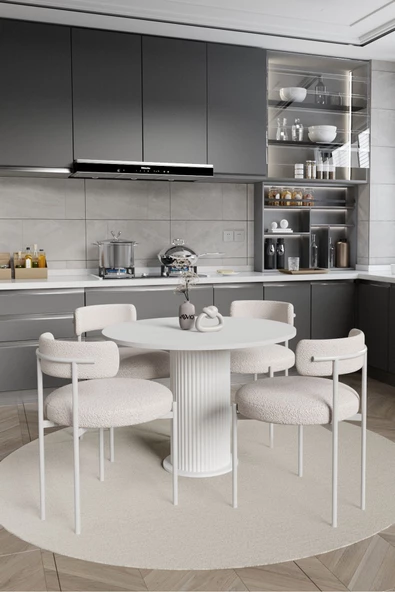 AVVİO Tian PTT Lake MDF Ayak 4'lü Teddy Sandalye 90X90  Masa Sandalye Takımı ( SANDALYE  BUKLE KUMAŞ) ürün görseli