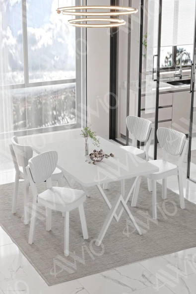 AVVİO PARLA Beyaz Elma Sandalye 80x120 Yemek Masası Mutfak Masası 4 Kişilik Masa Sandalye Takımı - Resim 2
