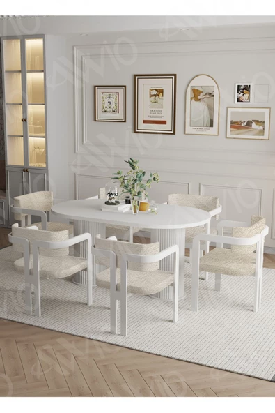 AVVİO ANFORA  Ptt Lake Mdf Ayak 6'lı Tokyo Metal Demonte Sandalye 80x160 Masa Sandalye Takımı - Resim 2