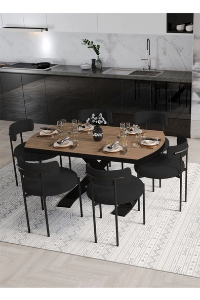 AVVİO Wella Lak Panel 80x130 Açılır Yemek Masası Mutfak Masası 6 Kişilik Masa Sandalye Takımı - Resim 2