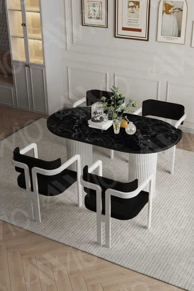 AVVİO Caren Ptt Lake Mdf Ayak 4'lü Tokyo Metal Demonte Sandalye 80x140 Masa Sandalye Takımı ürün görseli