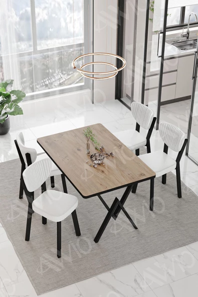 AVVİO Carla ELMA Sandalye 80x120 Yemek Masası Mutfak Masası 4 Kişilik Masa Sandalye Takım ürün görseli