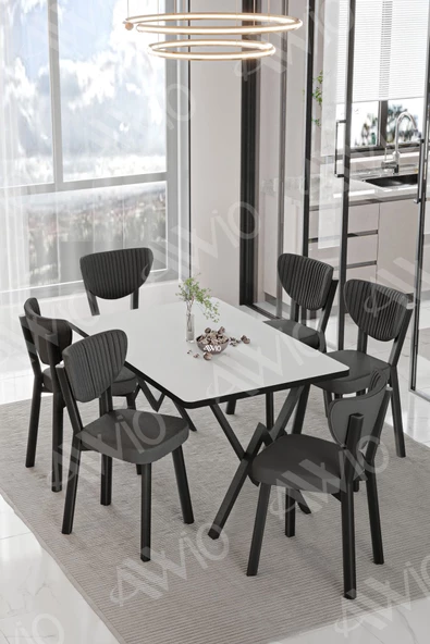 AVVİO VİNA ELMA Sandalye 80x140 Yemek Masası Mutfak Masası 6 Kişilik Masa Sandalye Takım - Resim 2