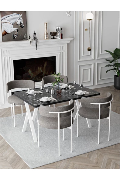 AVVİO Trend Beyaz Teddy Sandalye 80x120 Yemek Masası Mutfak Masası 4 Kişilik Masa Sandalye Takımı - Resim 2
