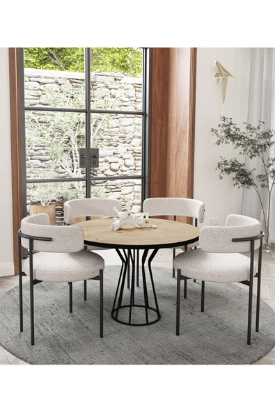 AVVİO Metal Teddy Sandalye 90x90 Yuvarlak Kum Saati Ayak Mutfak Masası Takımı Yemek Masası Takımı ürün görseli