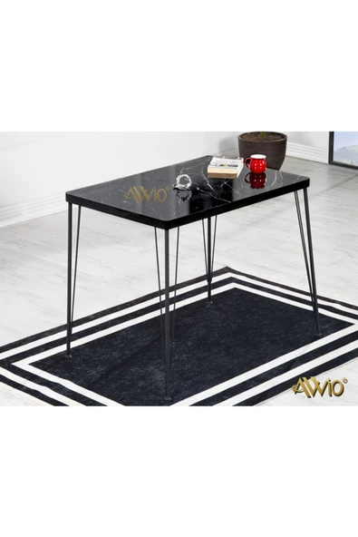 AVVİO 60x90 Ezgi 2 Kişilik Yemek Masası Takımı-mutfak Masası Takımı-siyah Mermer Desenli Oval Kenar - Resim 2