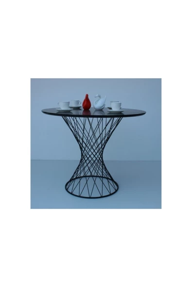 AVVİO 90x90 Parla Yuvarlak Yemek Masa Takım Mutfak Masa Sandalye Takımı Siyah Mermer Desenli - Resim 2