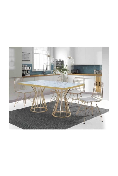 AVVİO Home Parla 4 Kişilik Metal Mutfak Masası Tel Sandalyeli ürün görseli