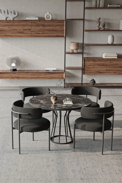 AVVİO Metal Teddy Sandalye 90x90 Yuvarlak Kum Saati Ayak Mutfak Masası Takımı Yemek Masası Takımı ürün görseli