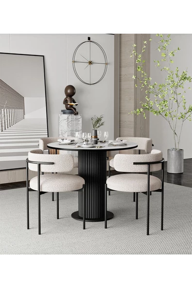 AVVİO Rio 90x90 Lake Mdf Ptt Ayak Yuvarlak Mutfak Masası Takımı Yemek Masası Takımı - Resim 2