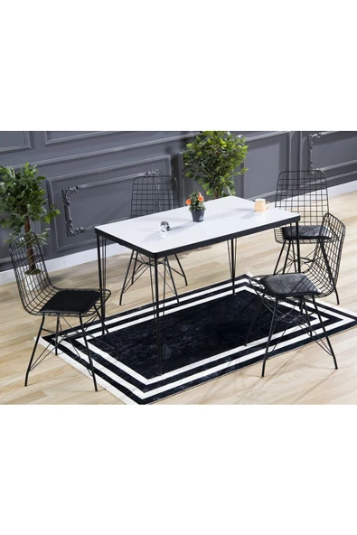 AVVİO 120x80 Yemek Masa Takımı Mutfak Masası I 4 Adet Tel Sandalye 1 Adet Masa - Resim 2