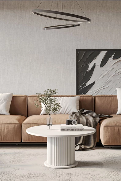 AVVİO Woven Lake MDF AYAK  Modern Yuvarlak Orta Sehpa 70 CM - 2
