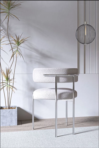 AVVİO Lorenta Gümüş Metal Rols Mutfak Sandalyesi Yemek Odası Sandalyesi Makyaj Sandalyesi (TEDDY SANDALYE) - Resim 2