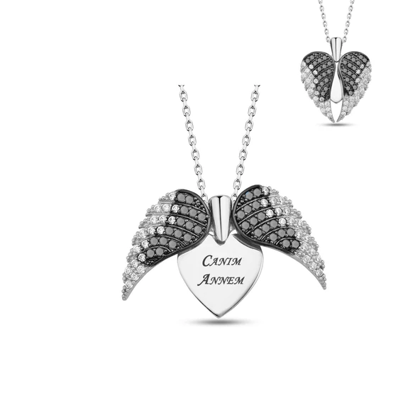 925 ayar Gümüş Canım Annem Yazılı Melek Anne Kolye - 6