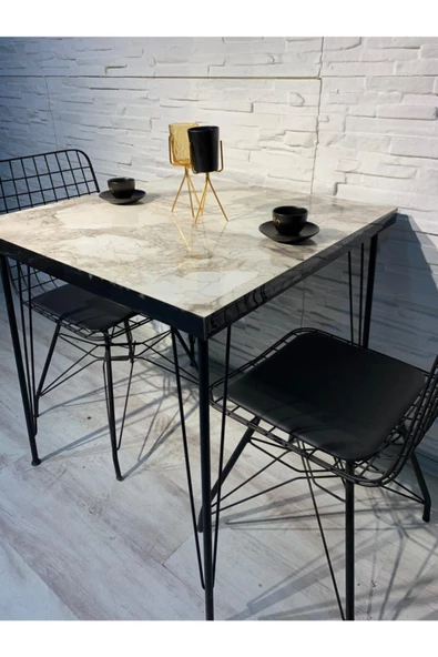 AVVİO Ezgi 2 Kişilik 60x90 Yemek Masası Takımı-mutfak Masası Takımı-beyaz Mermer Oval Kenar ürün görseli