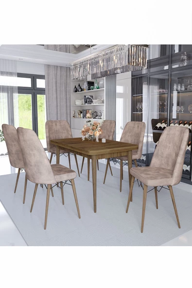 AVVİO Sümela 80x130(kapalı) 80x170(açık) Yemek Masası Takımı Mutfak Masası Takımı Capucino 6 Sandalyeli - 2