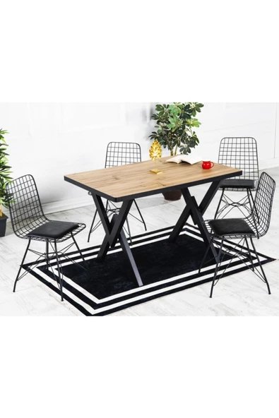 AVVİO 80x120 Arya Tel Kafes 4 Kişilik Akça Mutfak Masası Yemek Masası Cafe Masası Oval Kenar ürün görseli