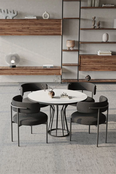 AVVİO Metal Teddy Sandalye 90x90 Yuvarlak Kum Saati Ayak Mutfak Masası Takımı Yemek Masası Takımı ürün görseli