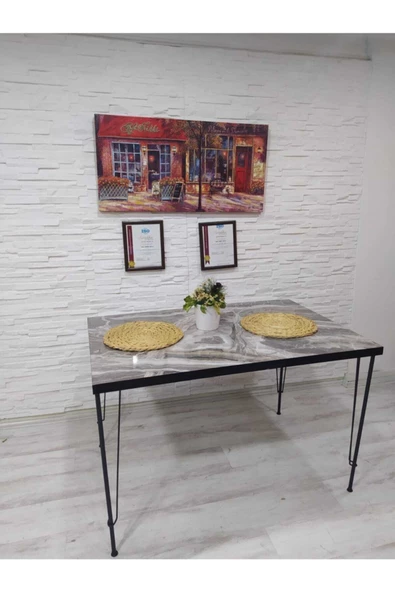 AVVİO Berra Yemek Masası Takımı-mutfak Masası Takımı-gri Mermer Desenli - Resim 2