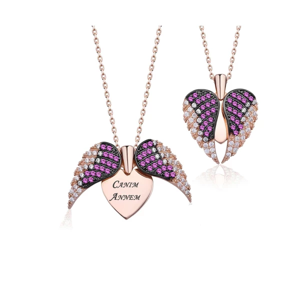 925 ayar Gümüş Canım Annem Yazılı Melek Anne Kolye - 5