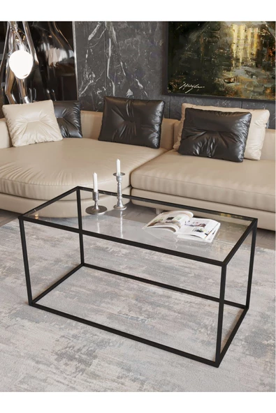 AVVİO Venedik Dikdörtgen Orta Sehpa Şeffaf Temperli Cam 60*90 - 2