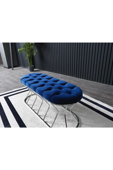 Ressa Home Nova Gümüş Kaplama Metal Puf -bench-120 Cm -lacivert