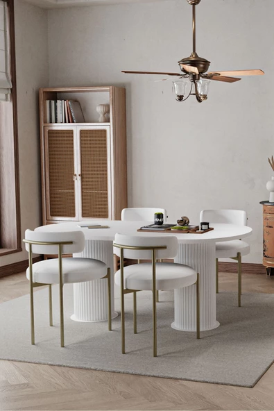 AVVİO WEST Beyaz PTT Ayak 80X160 Yemek Masası Mutfak Masası Masa Sandalye Takımı(KADİFE KUMAŞ) ürün görseli