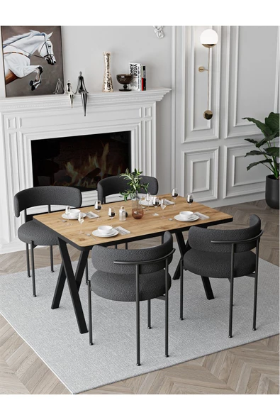 AVVİO Rolls Teddy Sandalye Yemek Masası Mutfak Masası 4 Kişilik Masa Sandalye Takımı(BUKLE KUMAŞ) - Resim 2