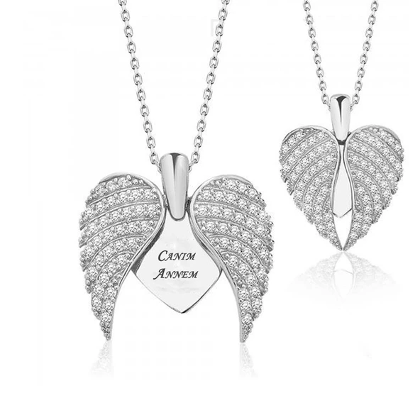 925 ayar Gümüş Canım Annem Yazılı Melek Anne Kolye - 3