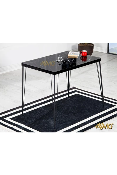 AVVİO 60x90 Ezgi 2 Kişilik Yemek Masası Takımı-mutfak Masası Takımı-siyah Mermer Desenli Oval Kenar - Resim 2