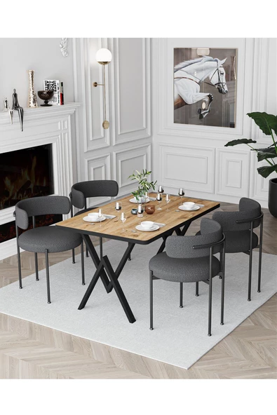 AVVİO Rolls Teddy Sandalye Yemek Masası Mutfak Masası 4 Kişilik Masa Sandalye Takımı(BUKLE KUMAŞ) ürün görseli