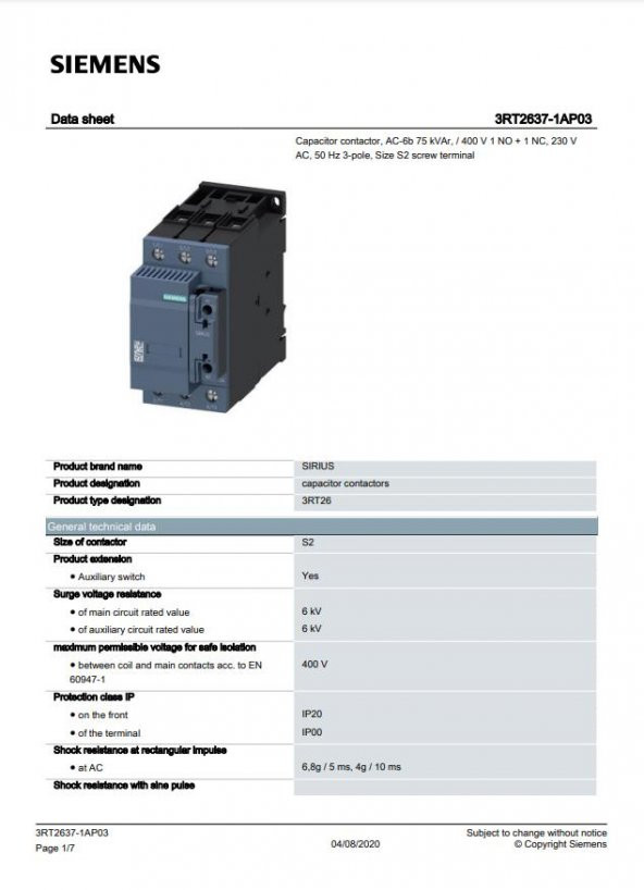 Siemens 3RT2637-1AP03 75 Kvar Kompanzasyon Kontaktörü - 2