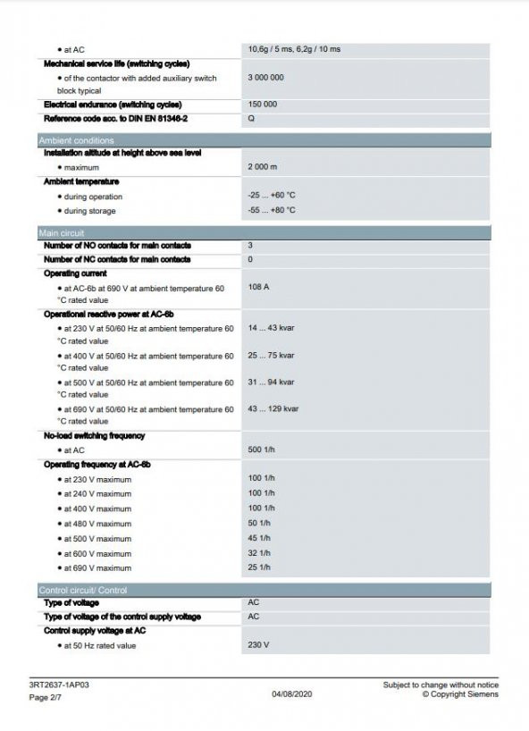 Siemens 3RT2637-1AP03 75 Kvar Kompanzasyon Kontaktörü - 3
