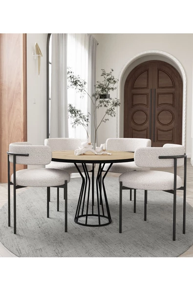 AVVİO Metal Teddy Sandalye 90x90 Yuvarlak Kum Saati Ayak Mutfak Masası Takımı Yemek Masası Takımı - Resim 2